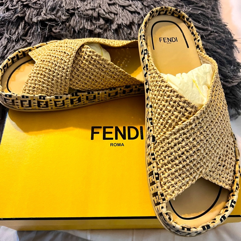 Fendi Raffia Slides.
